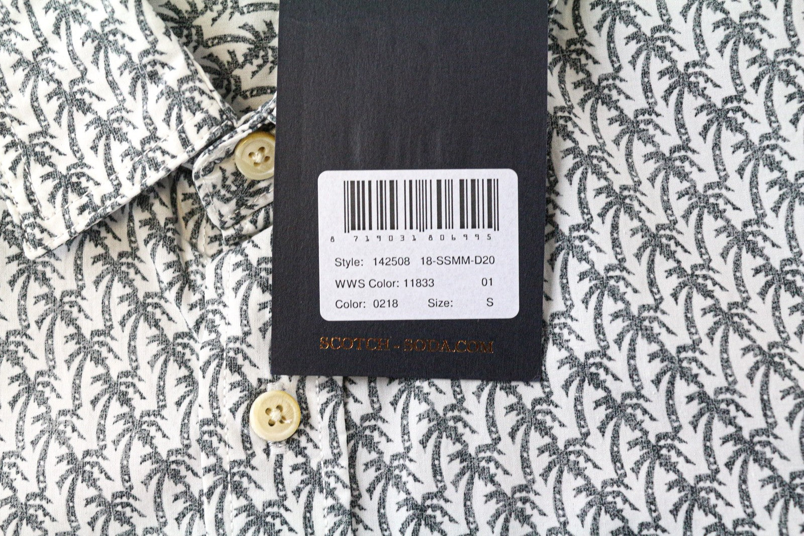 SCOTCH & SODA Men's Shirt S Grey Palm Print Summer Cotton Beach Button Up