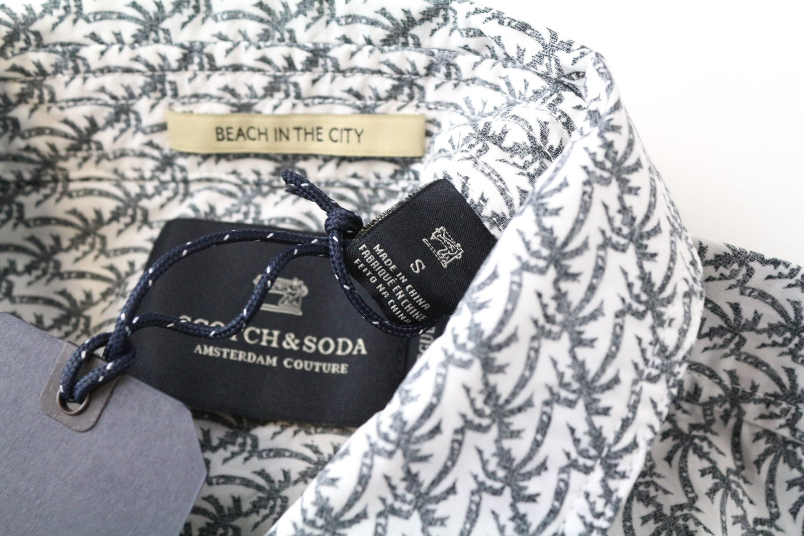 SCOTCH & SODA Men's Shirt S Grey Palm Print Summer Cotton Beach Button Up