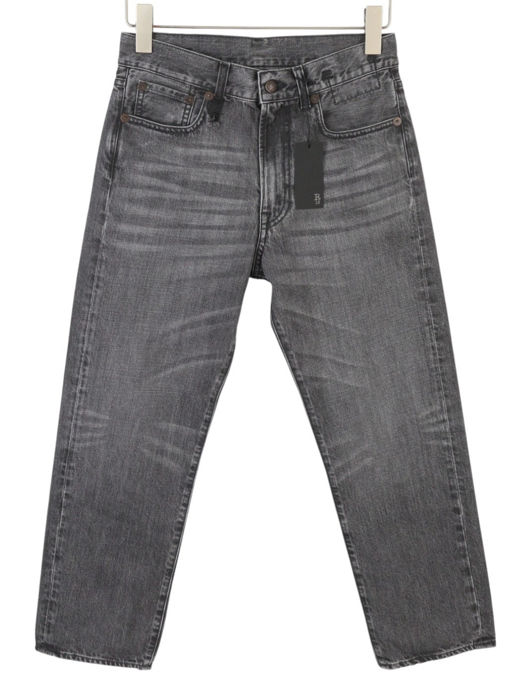 R13 Boyfriend Women Jeans 24 Wilson Black Whiskers Faded Cropped Straight PS25