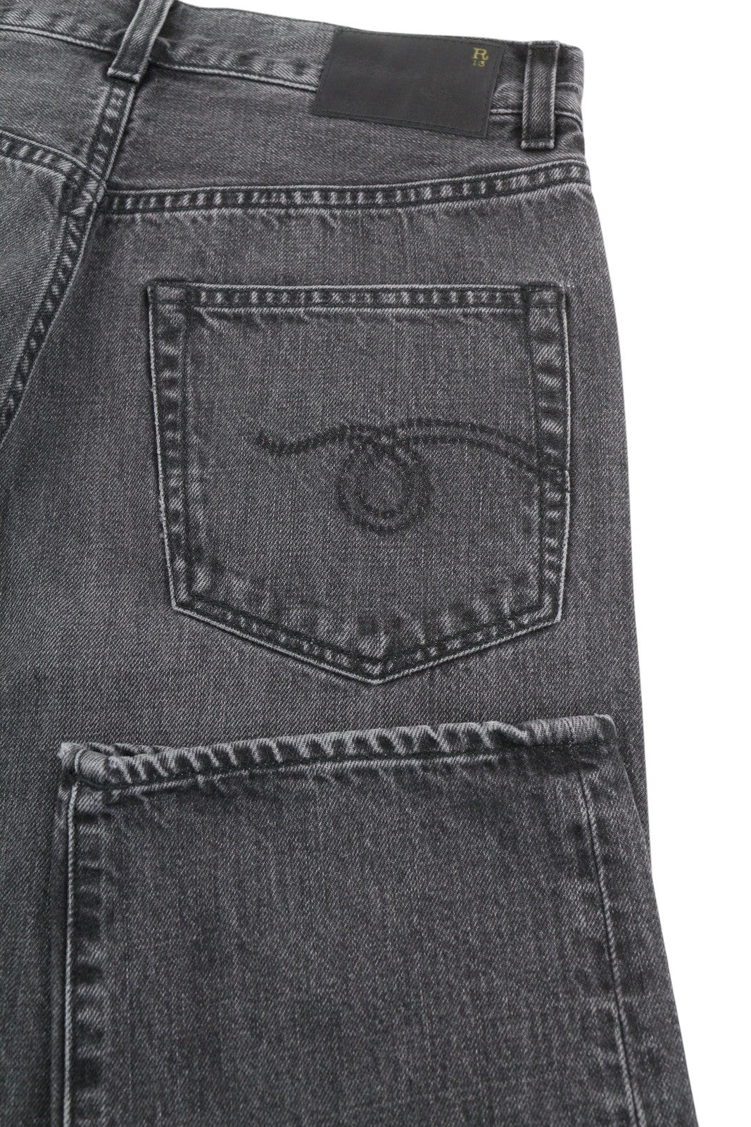 R13 Boyfriend Women Jeans 24 Wilson Black Whiskers Faded Cropped Straight PS25