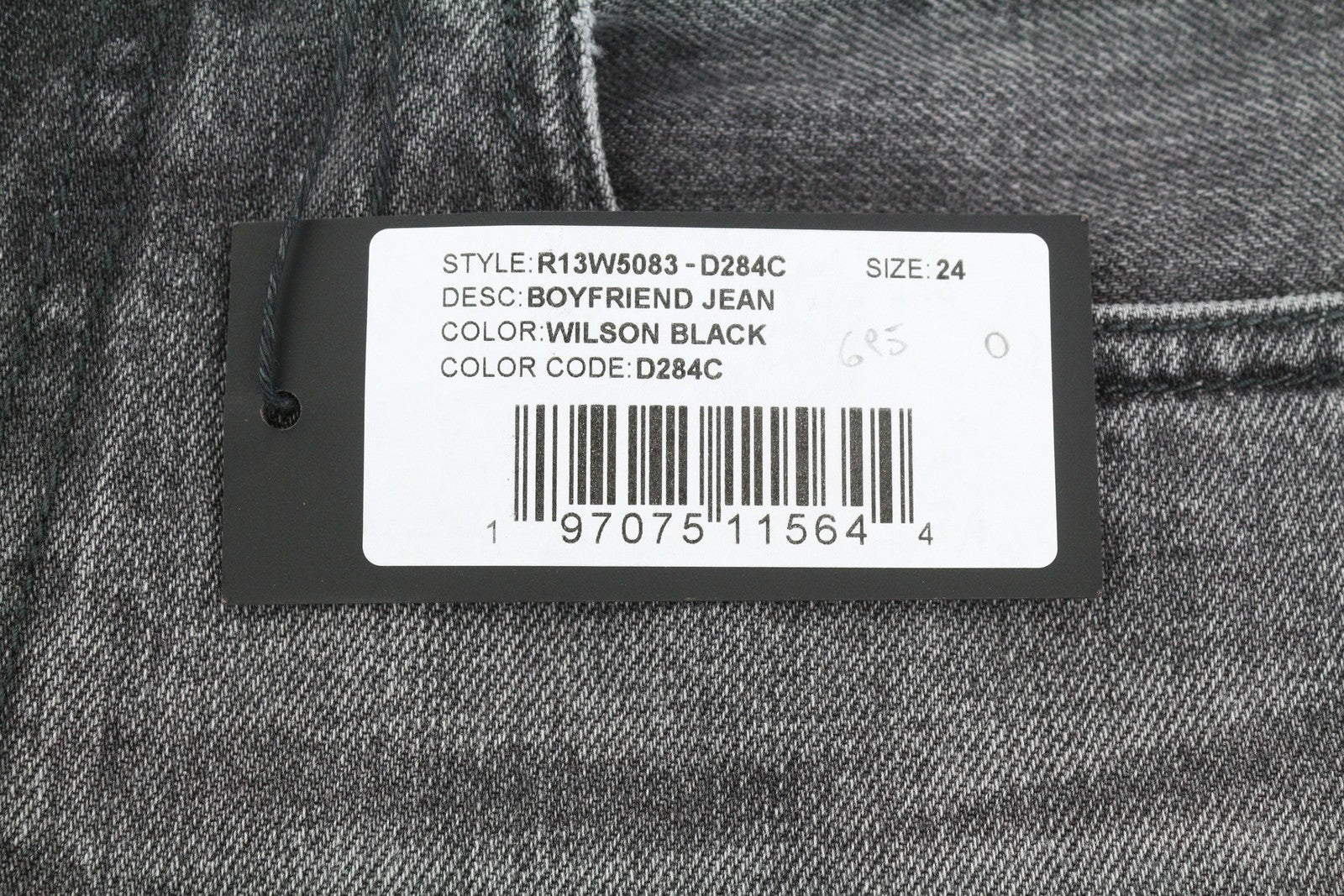 R13 Boyfriend Women Jeans 24 Wilson Black Whiskers Faded Cropped Straight PS25