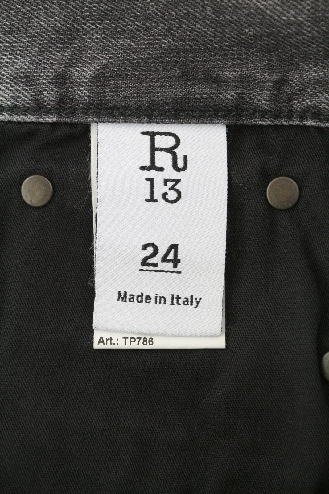 R13 Boyfriend Women Jeans 24 Wilson Black Whiskers Faded Cropped Straight PS25