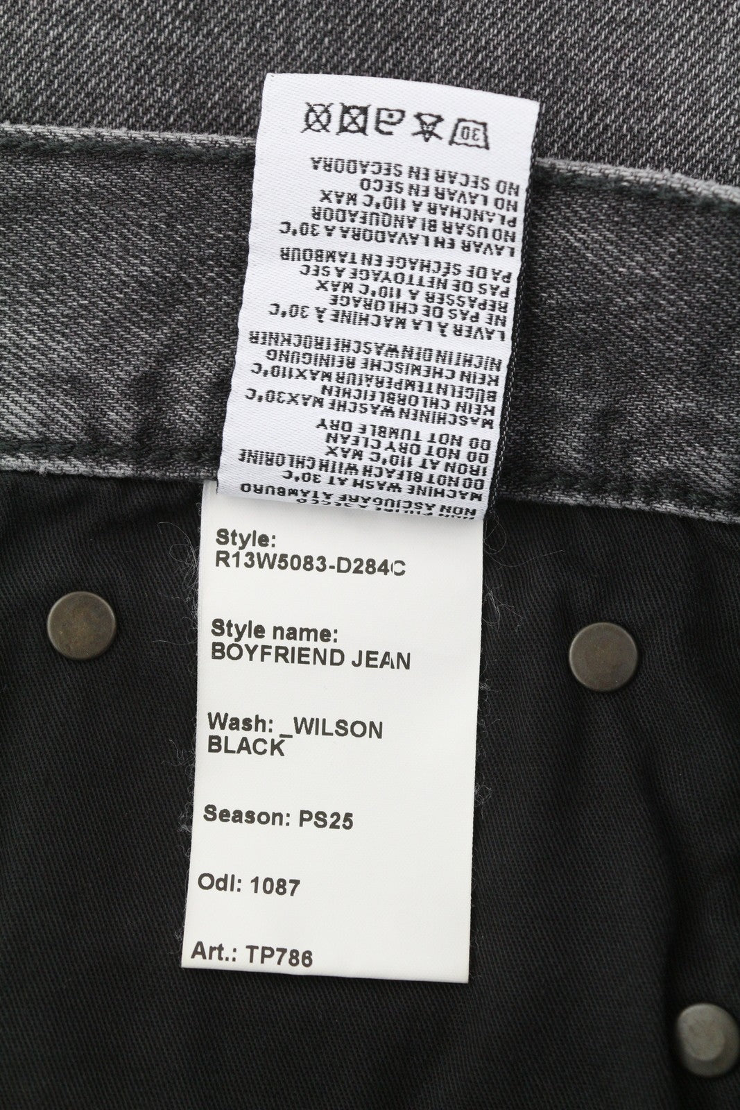 R13 Boyfriend Women Jeans 24 Wilson Black Whiskers Faded Cropped Straight PS25