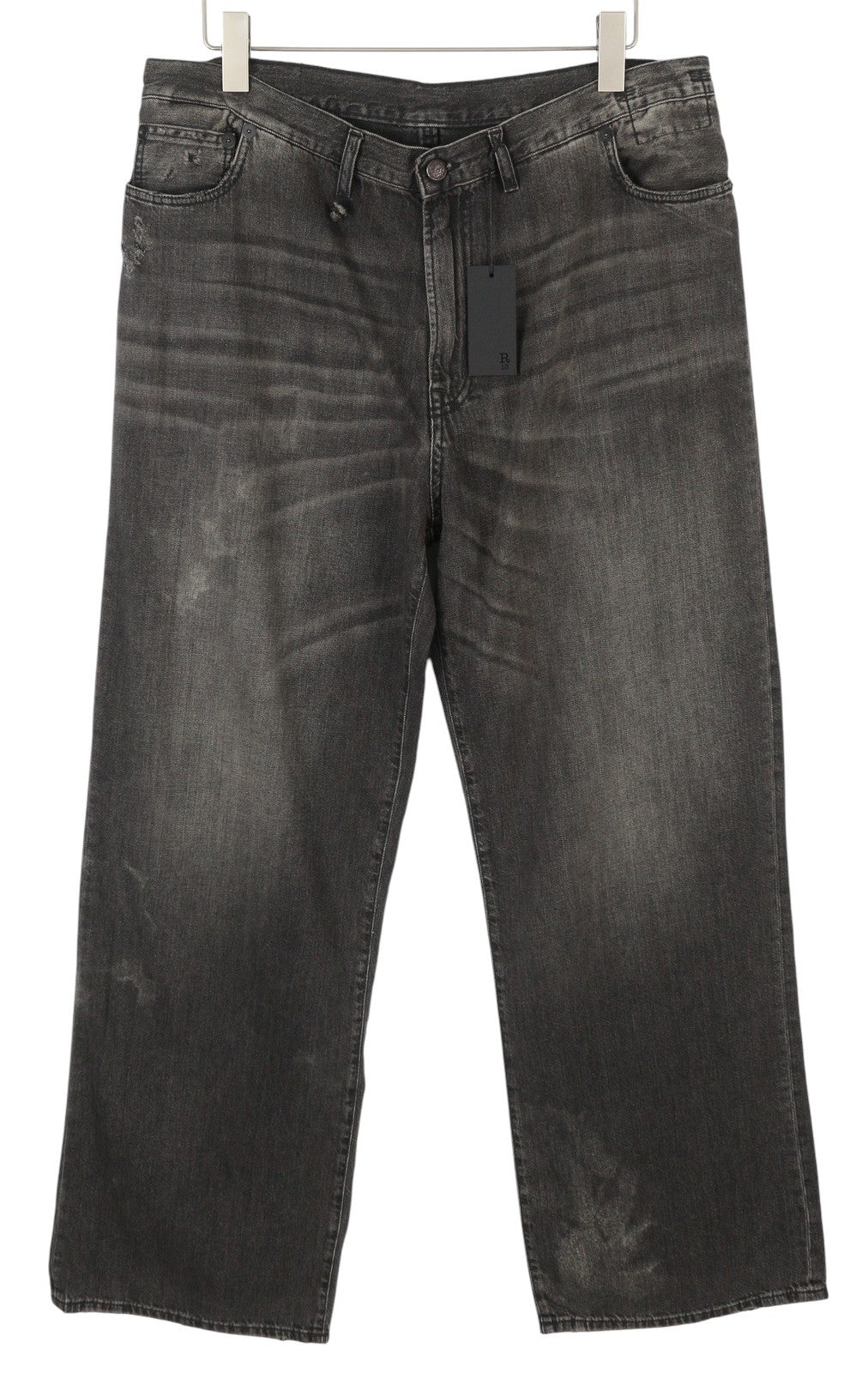 R13 Damon Pleated Women Jeans 28 Ellery Black Whiskers Faded Relaxed Fit Denim