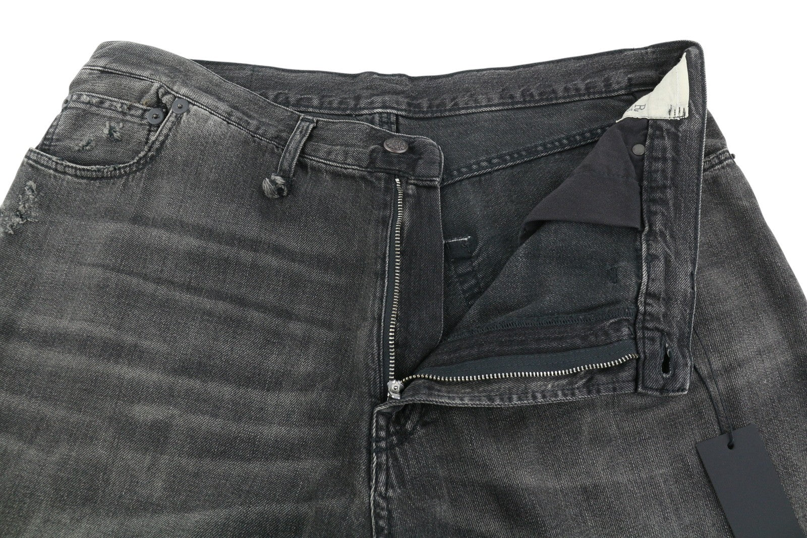 R13 Damon Pleated Women Jeans 28 Ellery Black Whiskers Faded Relaxed Fit Denim