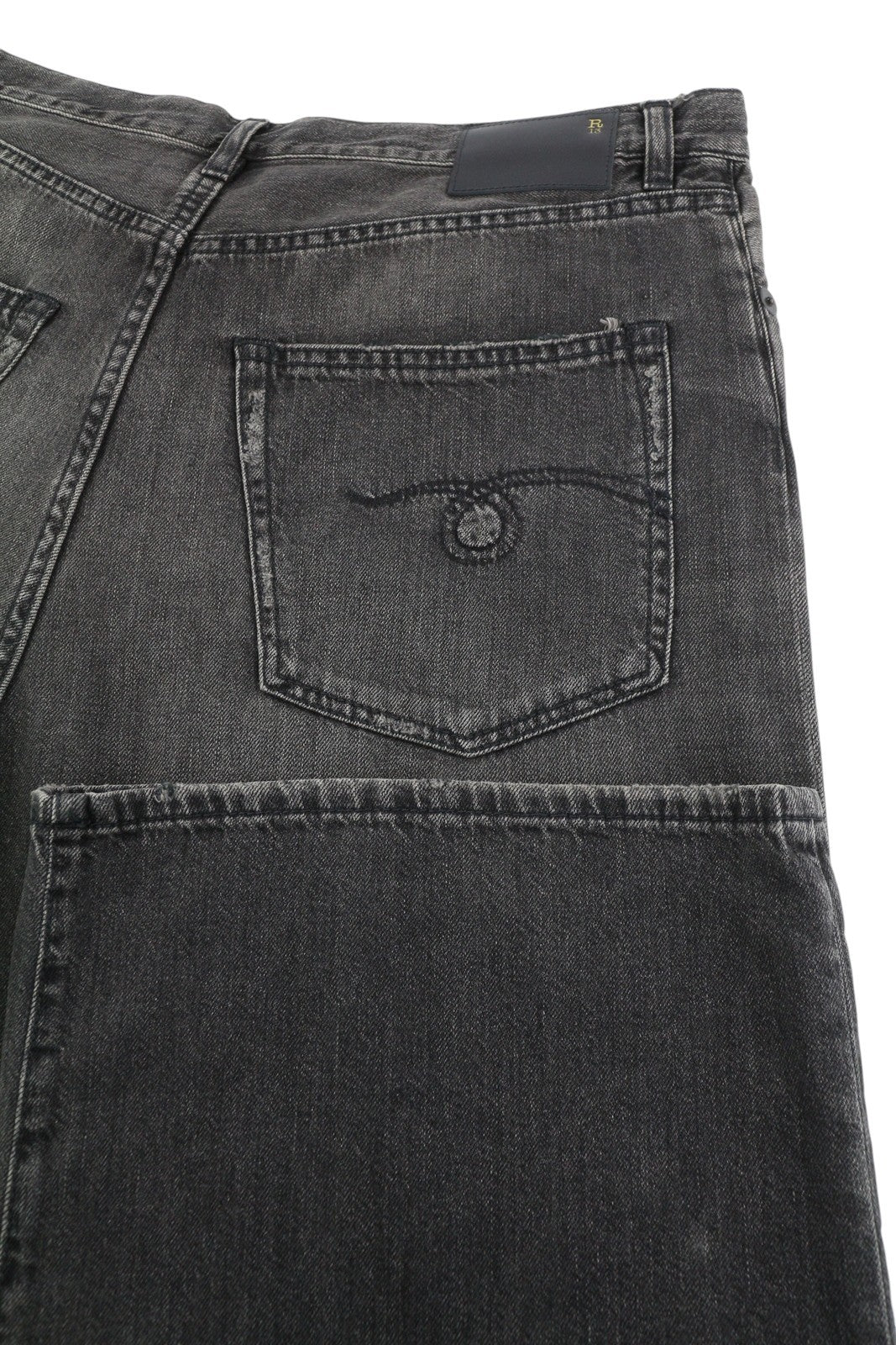 R13 Damon Pleated Women Jeans 28 Ellery Black Whiskers Faded Relaxed Fit Denim