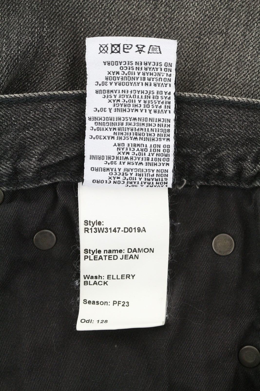 R13 Damon Pleated Women Jeans 28 Ellery Black Whiskers Faded Relaxed Fit Denim