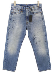 R13 Boyfriend Women Jeans 25 Jasper Whiskers Faded Cropped Zip Blue Denim PF25