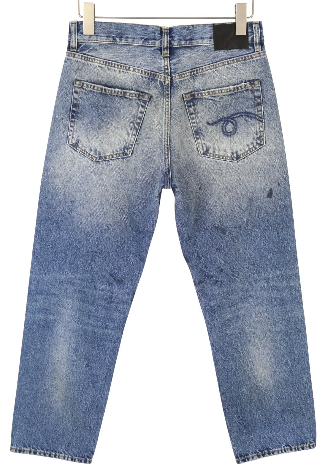 R13 Boyfriend Women Jeans 25 Jasper Whiskers Faded Cropped Zip Blue Denim PF25