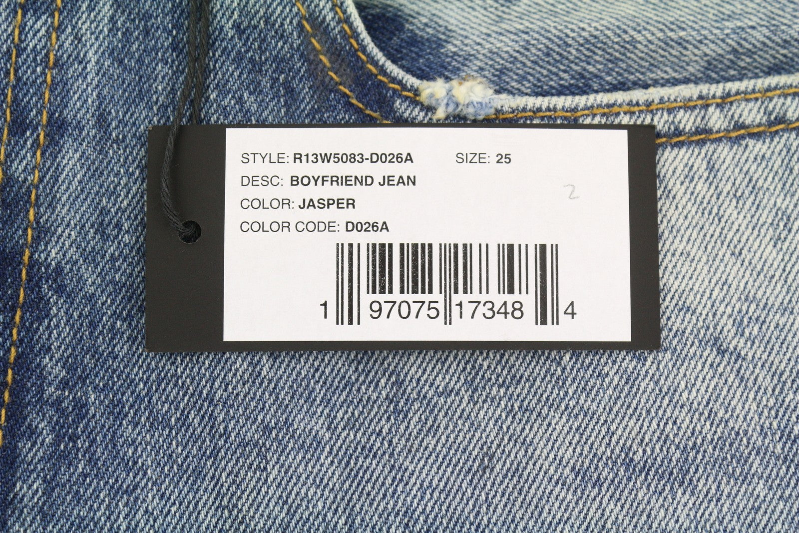 R13 Boyfriend Women Jeans 25 Jasper Whiskers Faded Cropped Zip Blue Denim PF25