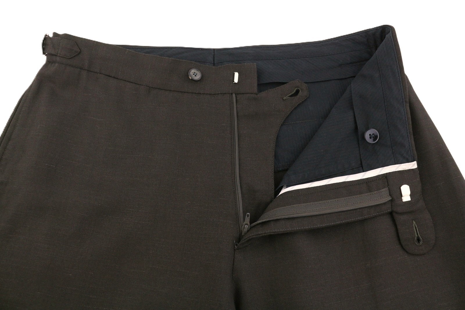 SUITSUPPLY Brescia Men Trousers UK42L Brown Wool Silk Linen Tapered Fit Zip Fly