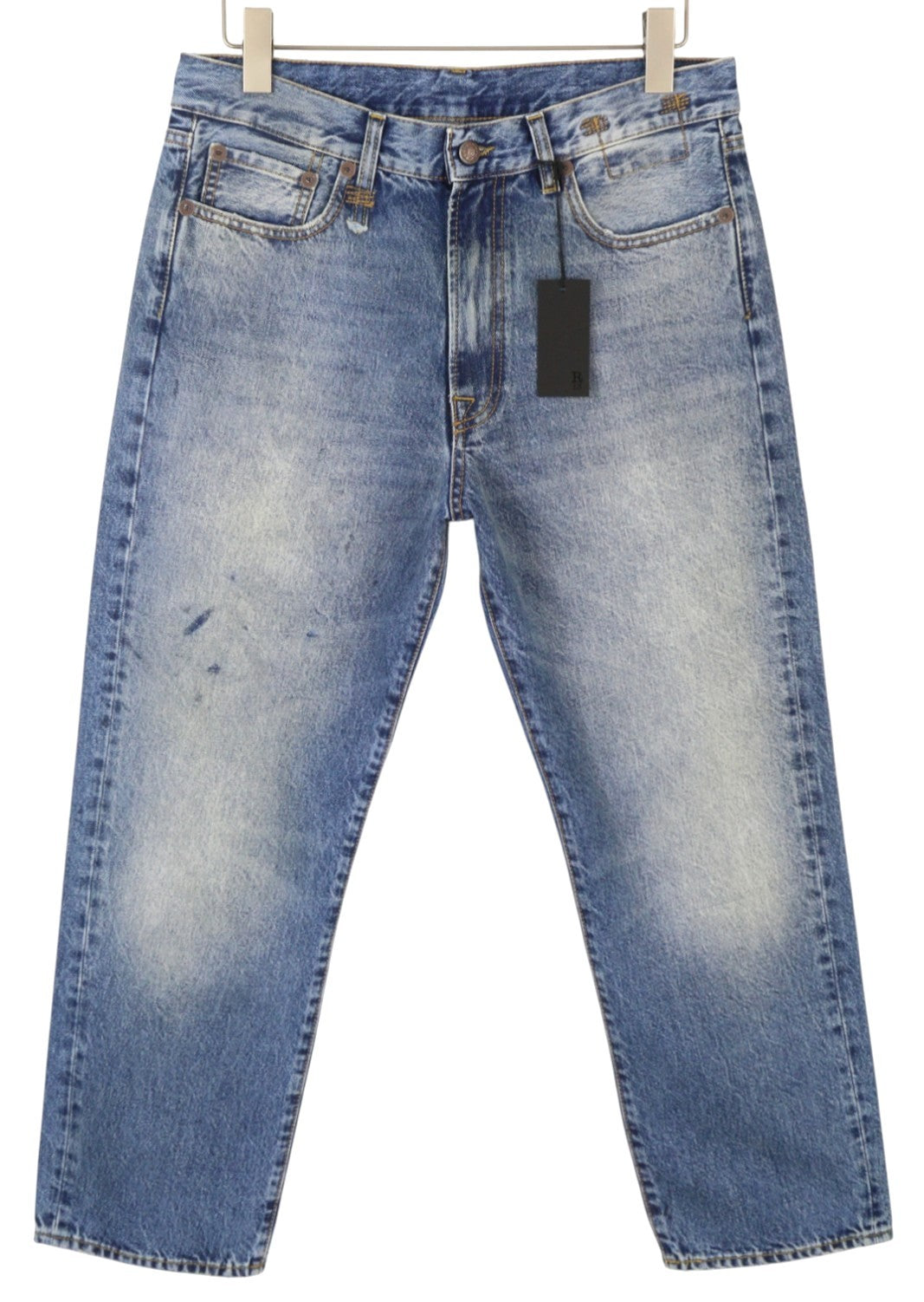 R13 Boyfriend Women Jeans 28 Jasper Whiskers Faded Cropped Zip Blue Denim PF25