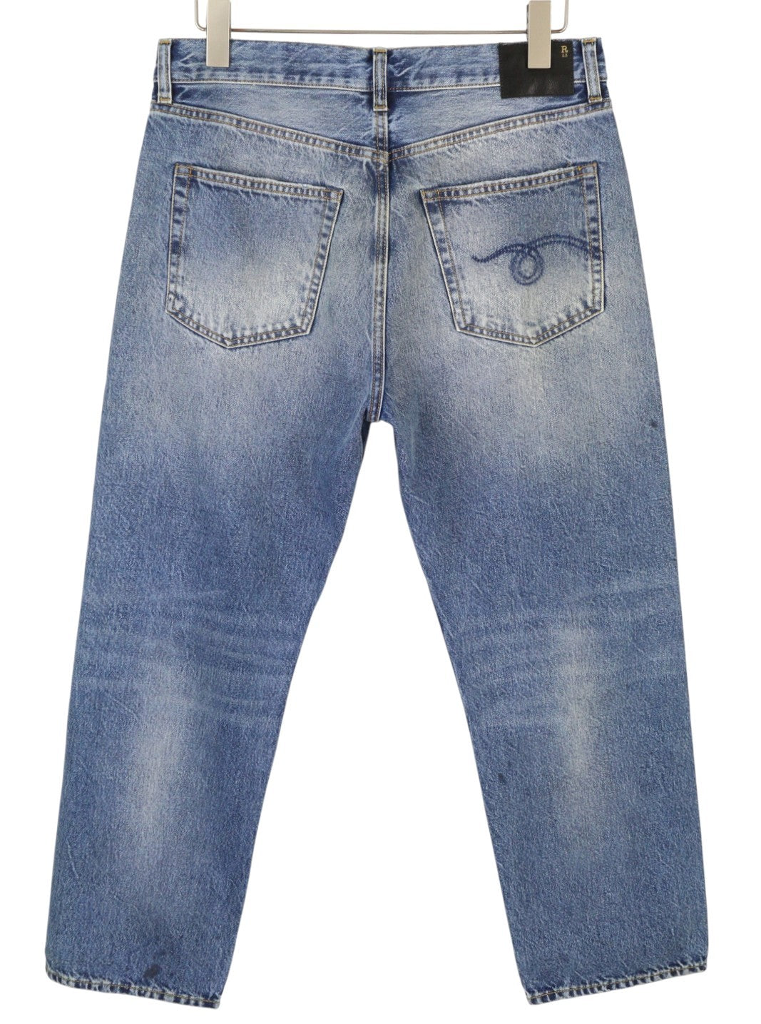 R13 Boyfriend Women Jeans 28 Jasper Whiskers Faded Cropped Zip Blue Denim PF25