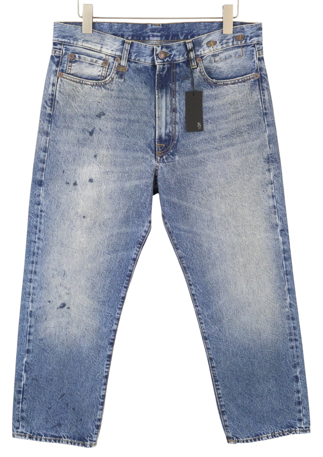 R13 Boyfriend Women Jeans 30 Jasper Straight Fit Whiskers Faded Ankle Blue PF25