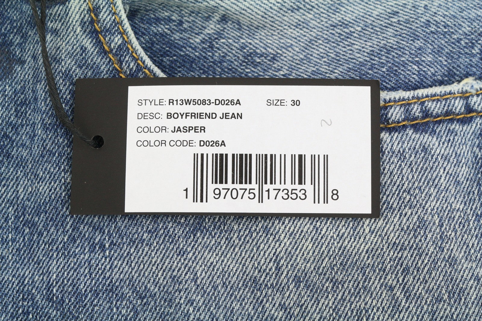 R13 Boyfriend Women Jeans 30 Jasper Straight Fit Whiskers Faded Ankle Blue PF25