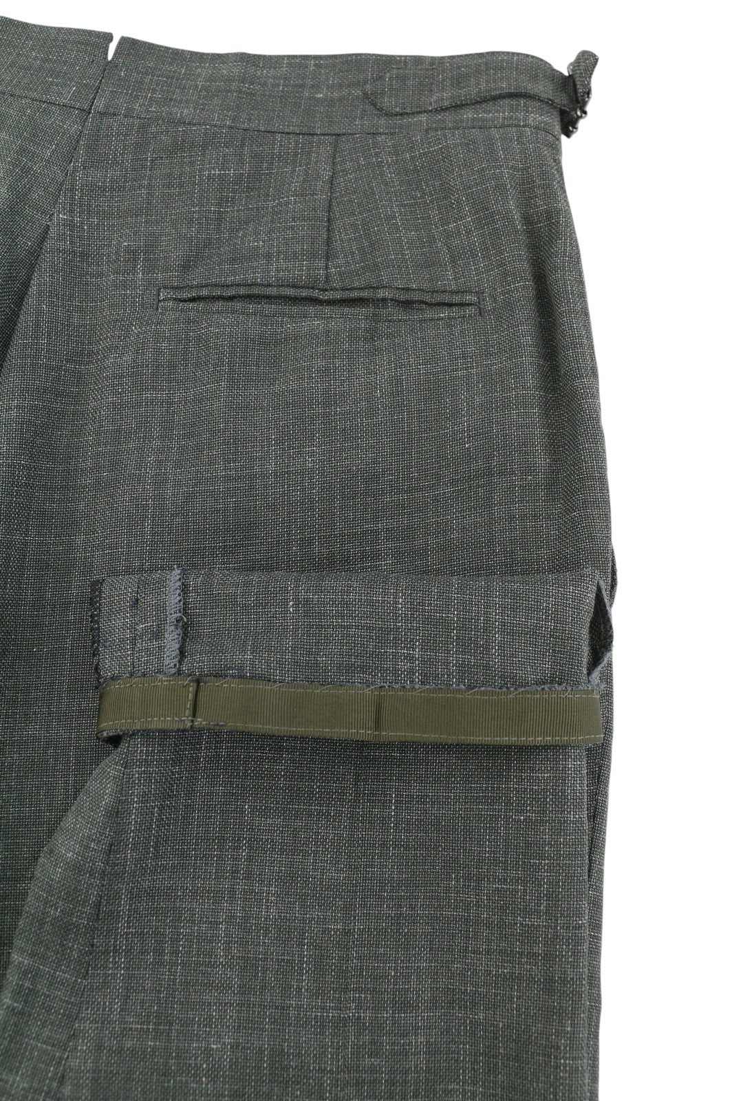 SUITSUPPLY Brescia Men Trousers UK32R Green Wool Silk Linen Tapered Fit Zip