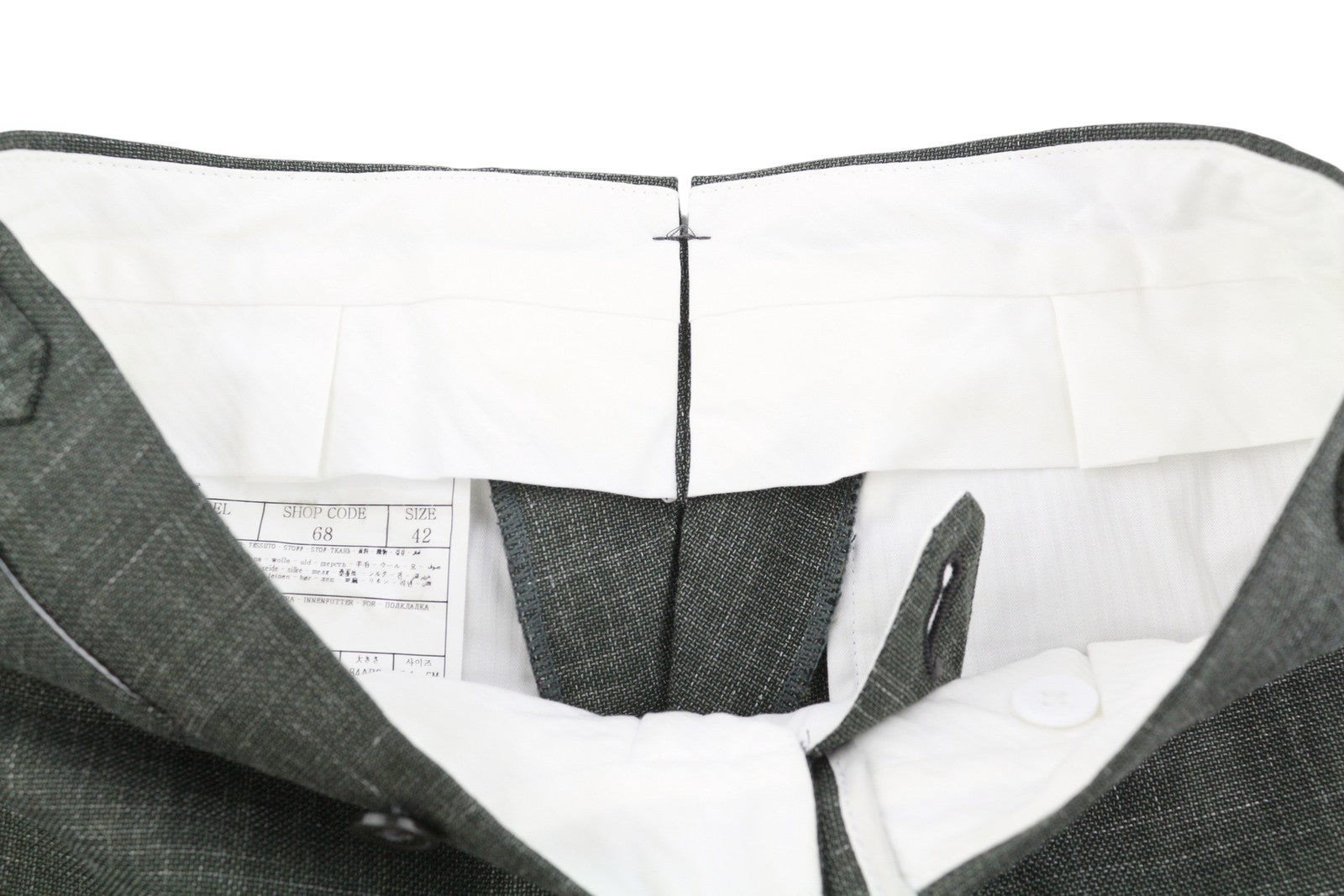 SUITSUPPLY Brescia Men Trousers UK32R Green Wool Silk Linen Tapered Fit Zip