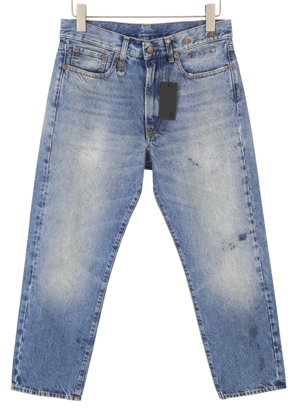 R13 Boyfriend Women Jeans 26 Jasper Straight Fit Whiskers Faded Ankle Blue PF25