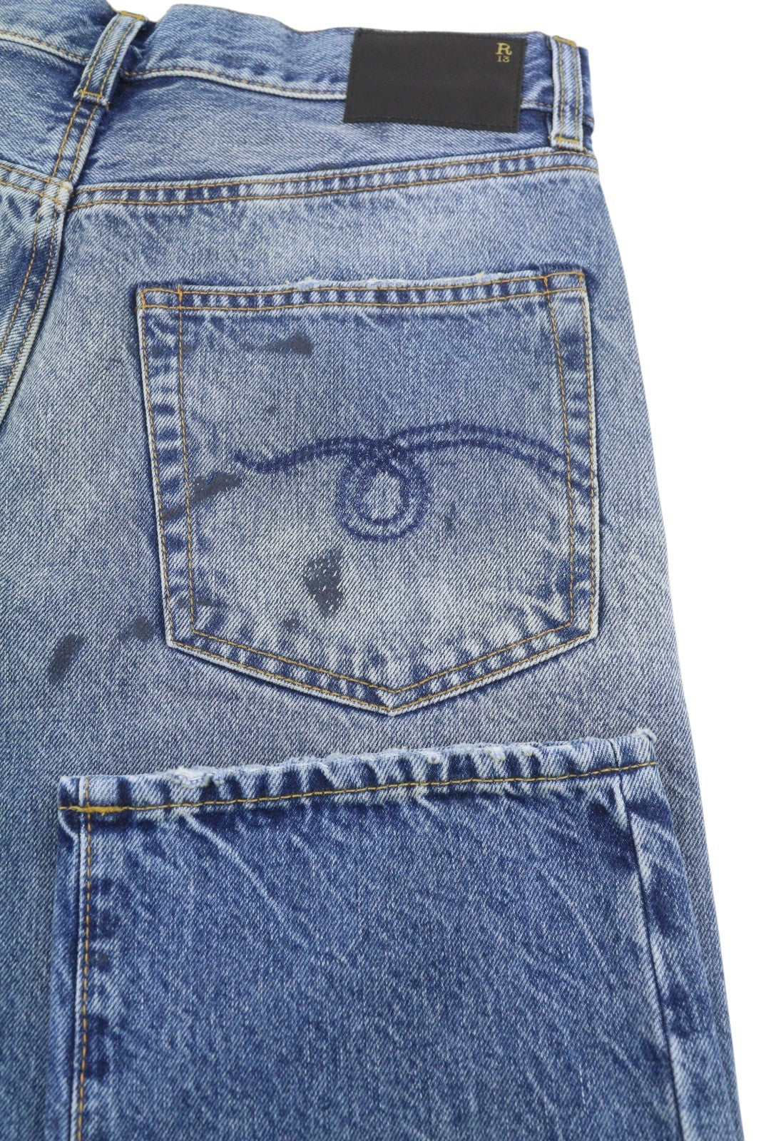 R13 Boyfriend Women Jeans 26 Jasper Straight Fit Whiskers Faded Ankle Blue PF25