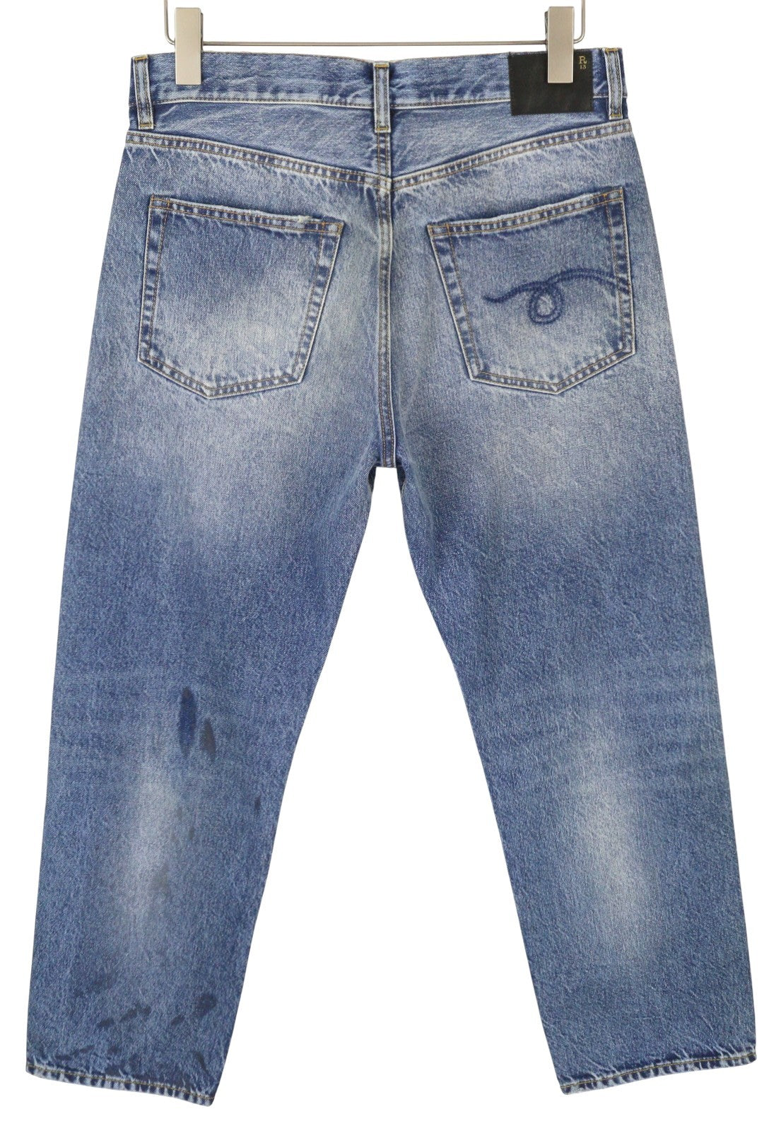 R13 Boyfriend Women Jeans 27 Jasper Straight Fit Whiskers Faded Ankle Blue PF25