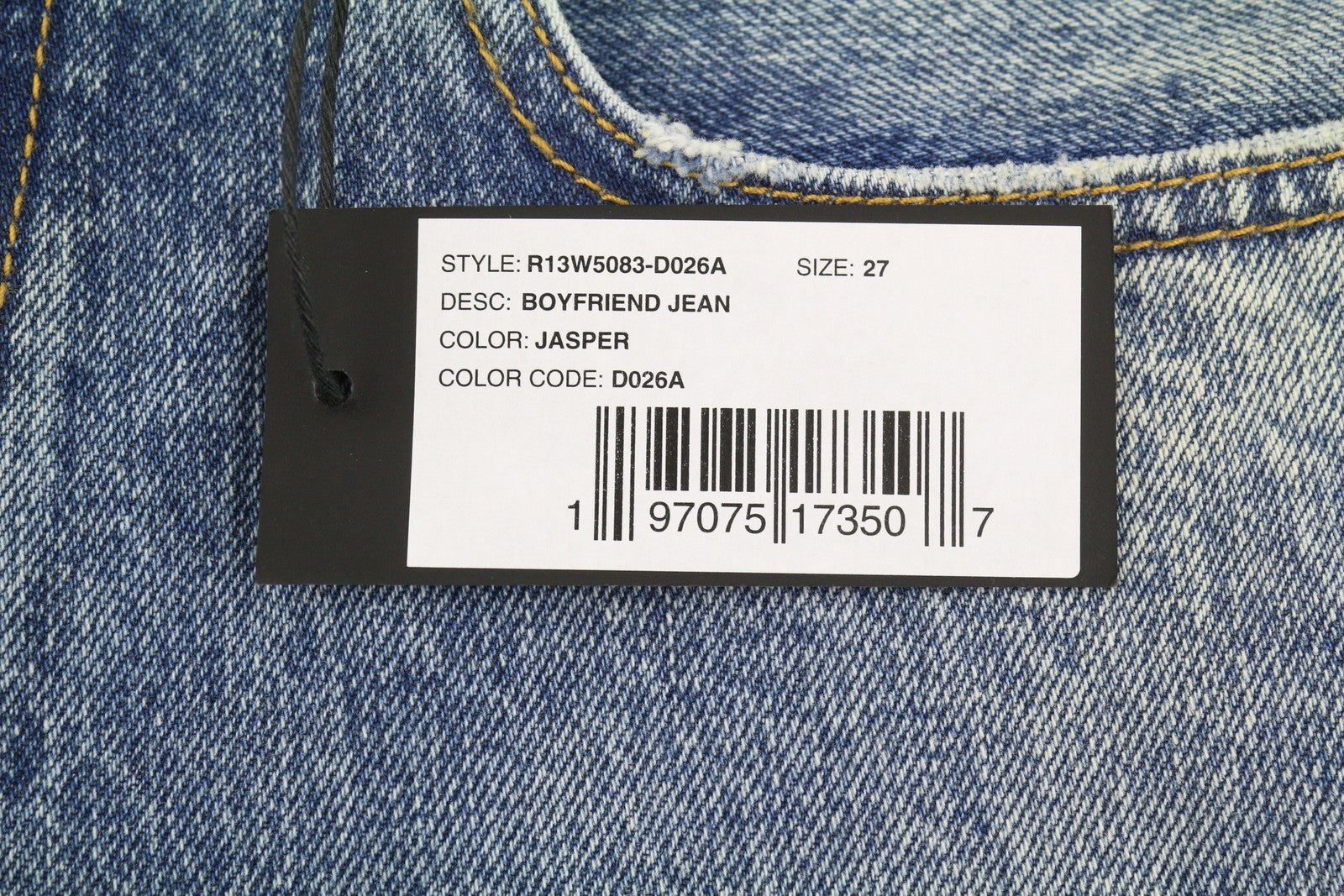 R13 Boyfriend Women Jeans 27 Jasper Straight Fit Whiskers Faded Ankle Blue PF25