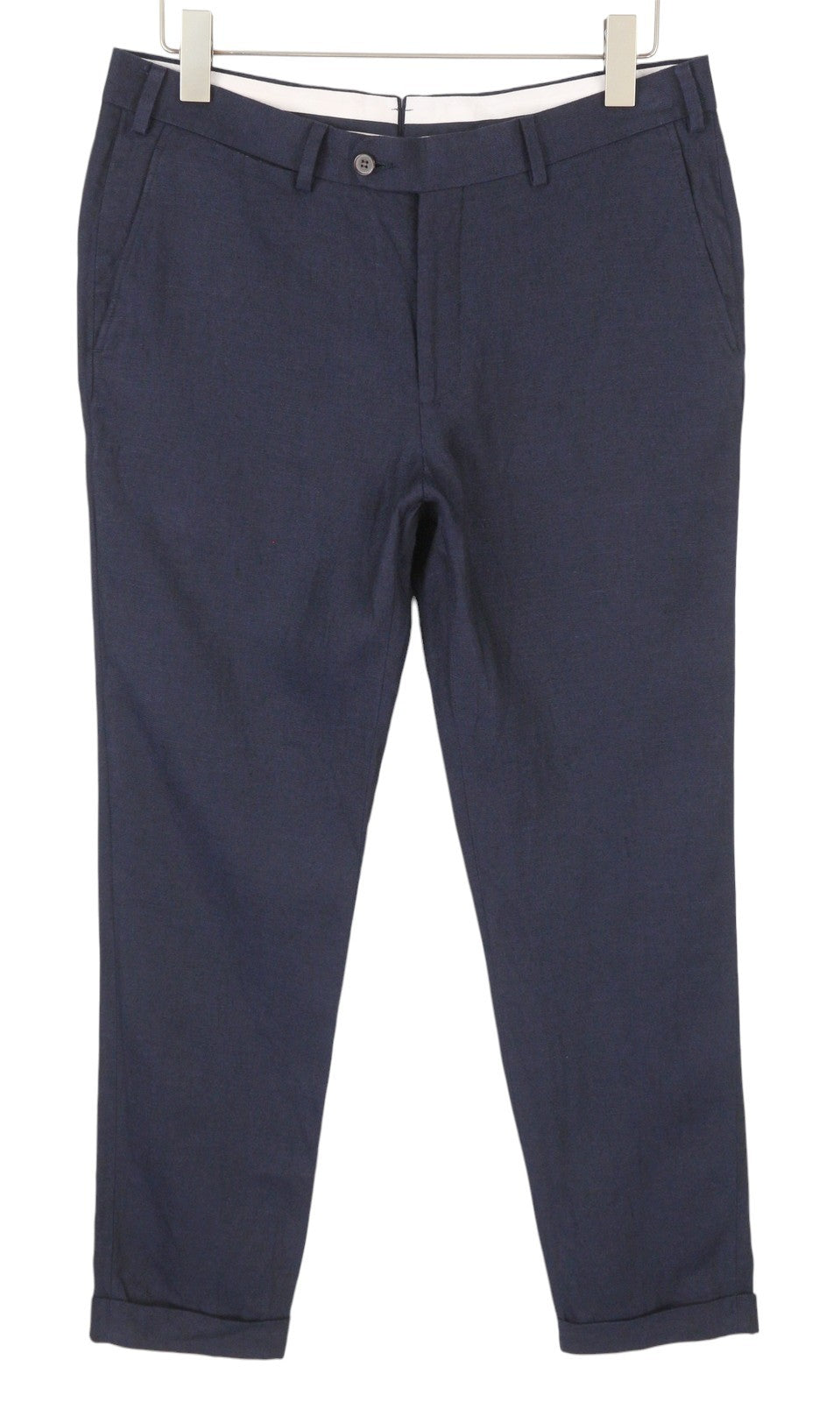 SUITSUPPLY Brescia Men Trousers ~W33 Dark Blue Linen Turn-Up Tapered Fit Flat