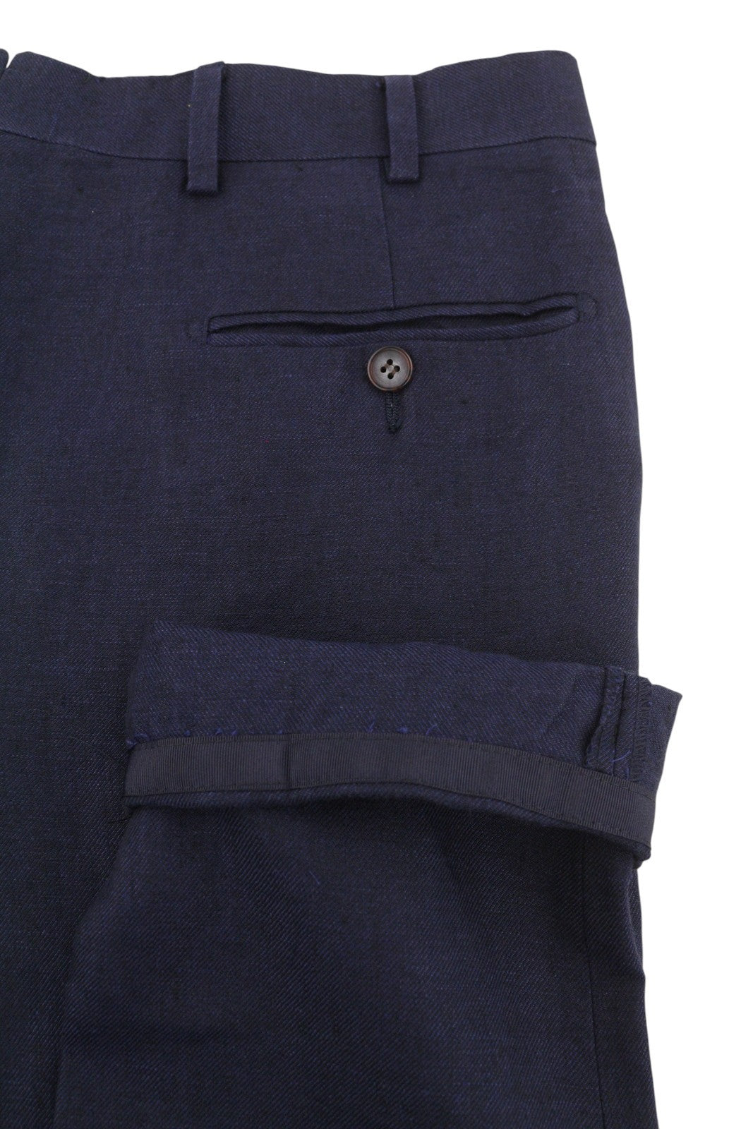 SUITSUPPLY Brescia Men Trousers ~W33 Dark Blue Linen Turn-Up Tapered Fit Flat