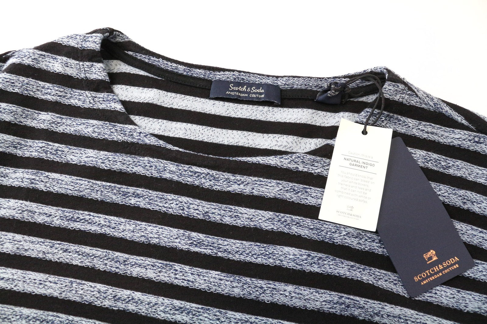 SCOTCH & SODA Men's Sweatshirt L Black Striped Cotton Crewneck Pullover