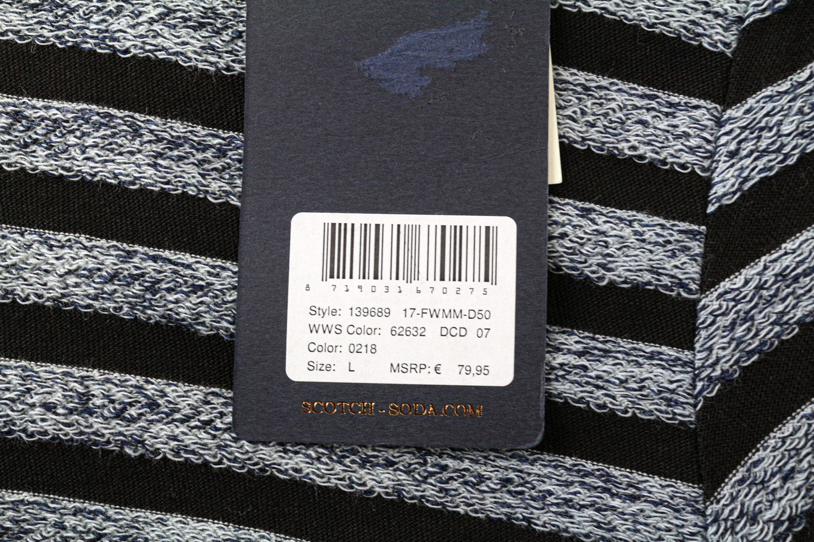 SCOTCH & SODA Men's Sweatshirt L Black Striped Cotton Crewneck Pullover