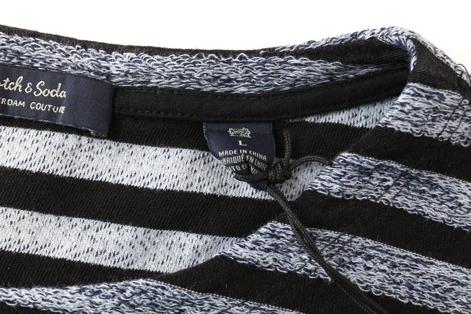 SCOTCH & SODA Men's Sweatshirt L Black Striped Cotton Crewneck Pullover