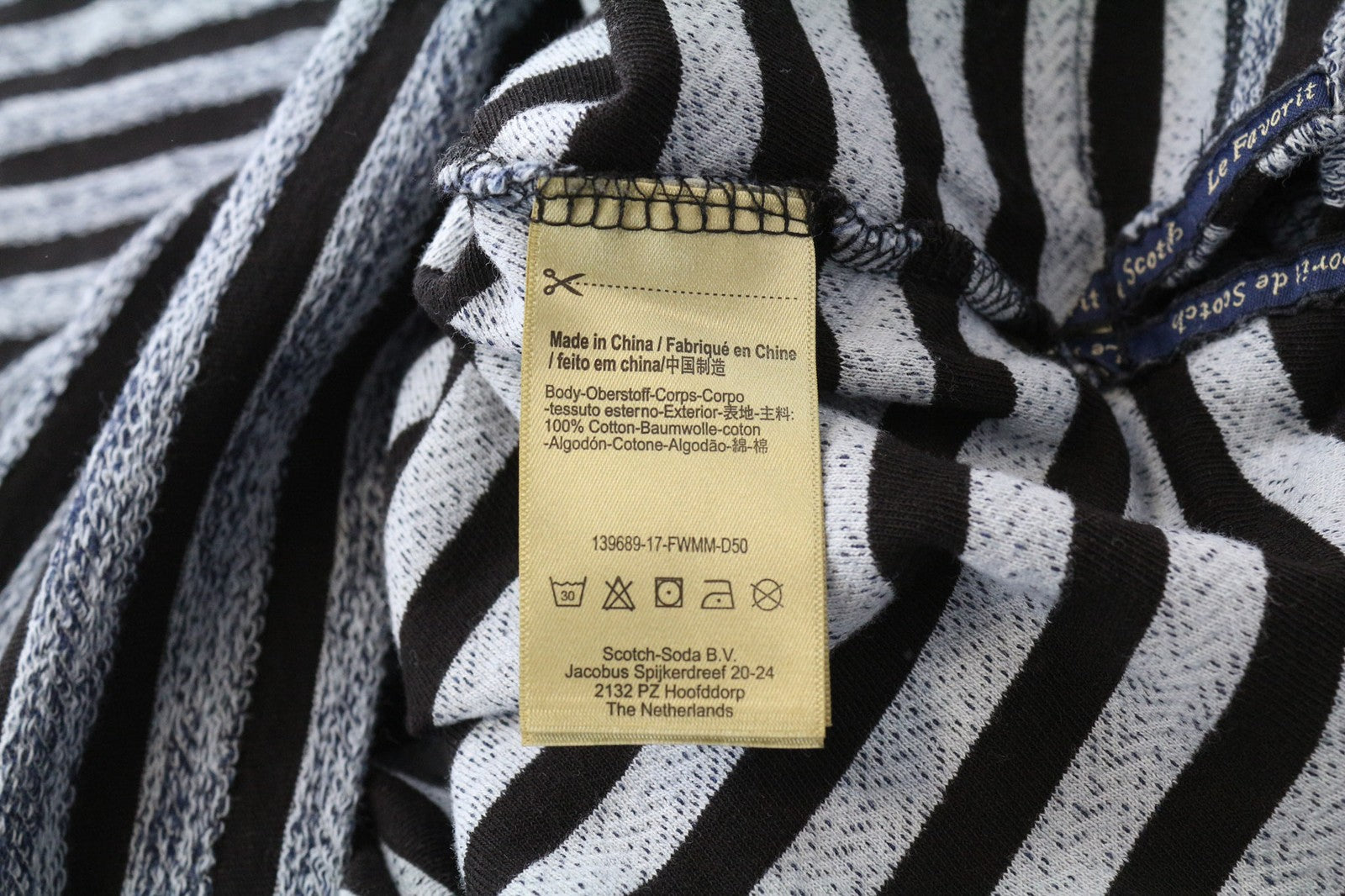 SCOTCH & SODA Men's Sweatshirt L Black Striped Cotton Crewneck Pullover