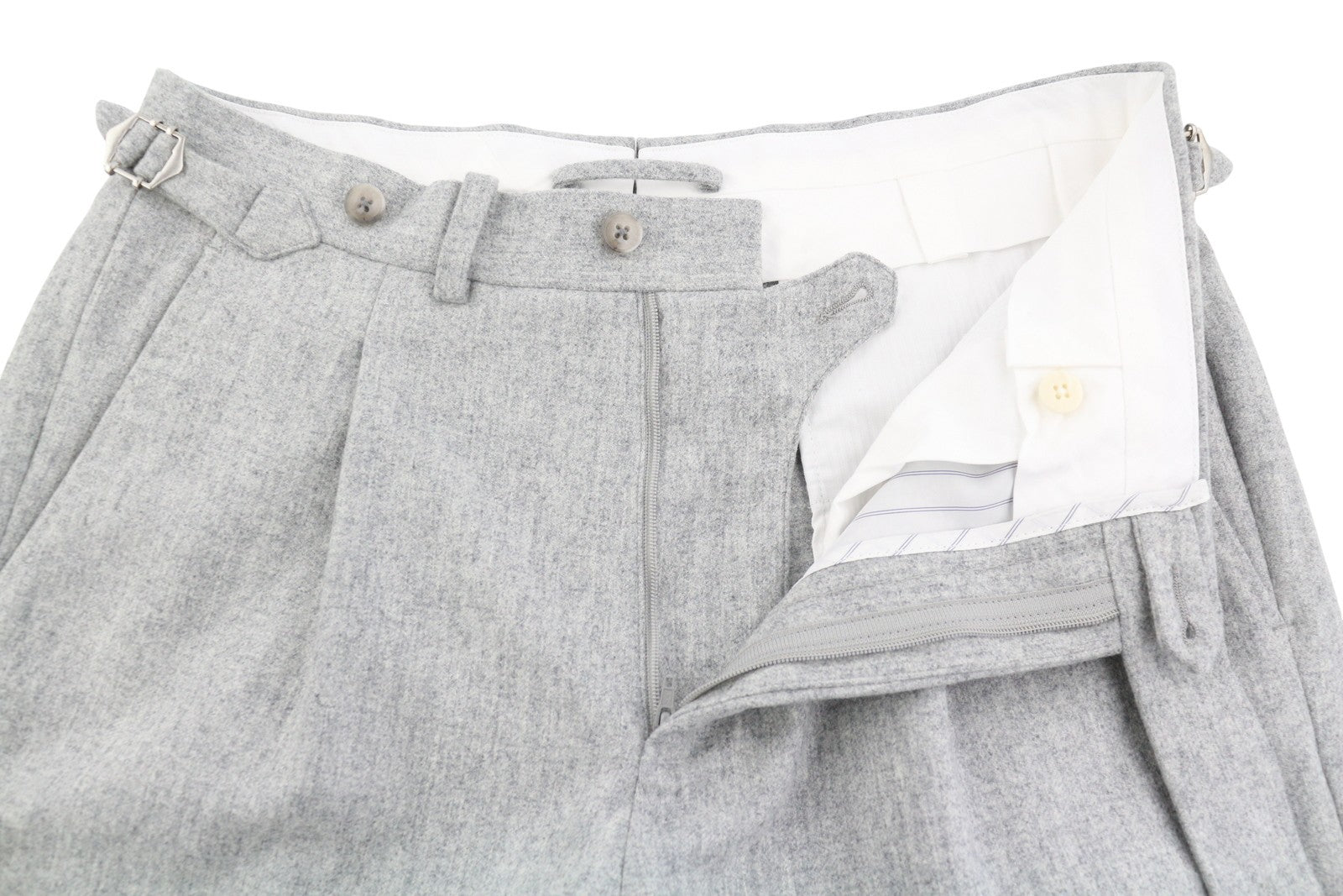 SUITSUPPLY Vigo ZC Men Trousers UK30S Grey Melange Flannel Wool Pleat Tapered