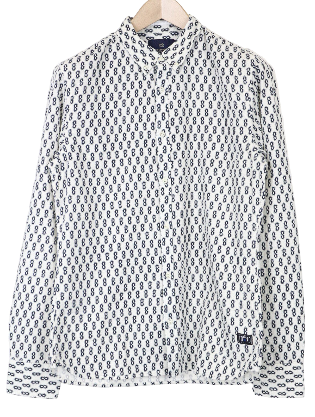 SCOTCH & SODA Men's Shirt M White Abstract Pattern Pure Cotton Button-Down