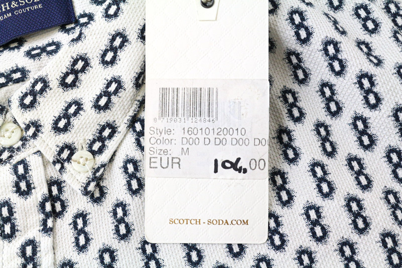 SCOTCH & SODA Men's Shirt M White Abstract Pattern Pure Cotton Button-Down