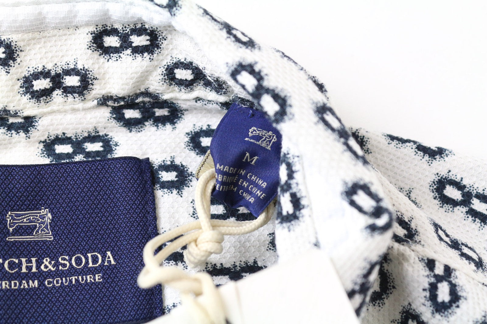 SCOTCH & SODA Men's Shirt M White Abstract Pattern Pure Cotton Button-Down