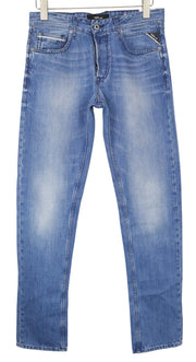REPLAY Grover Men's Jeans W30/L34 Light Blue Straight Non-Stretch Button Fly