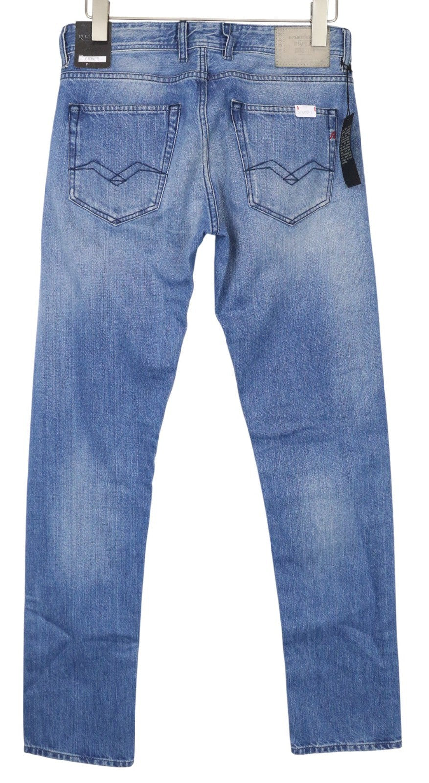 REPLAY Grover Men's Jeans W30/L34 Light Blue Straight Non-Stretch Button Fly