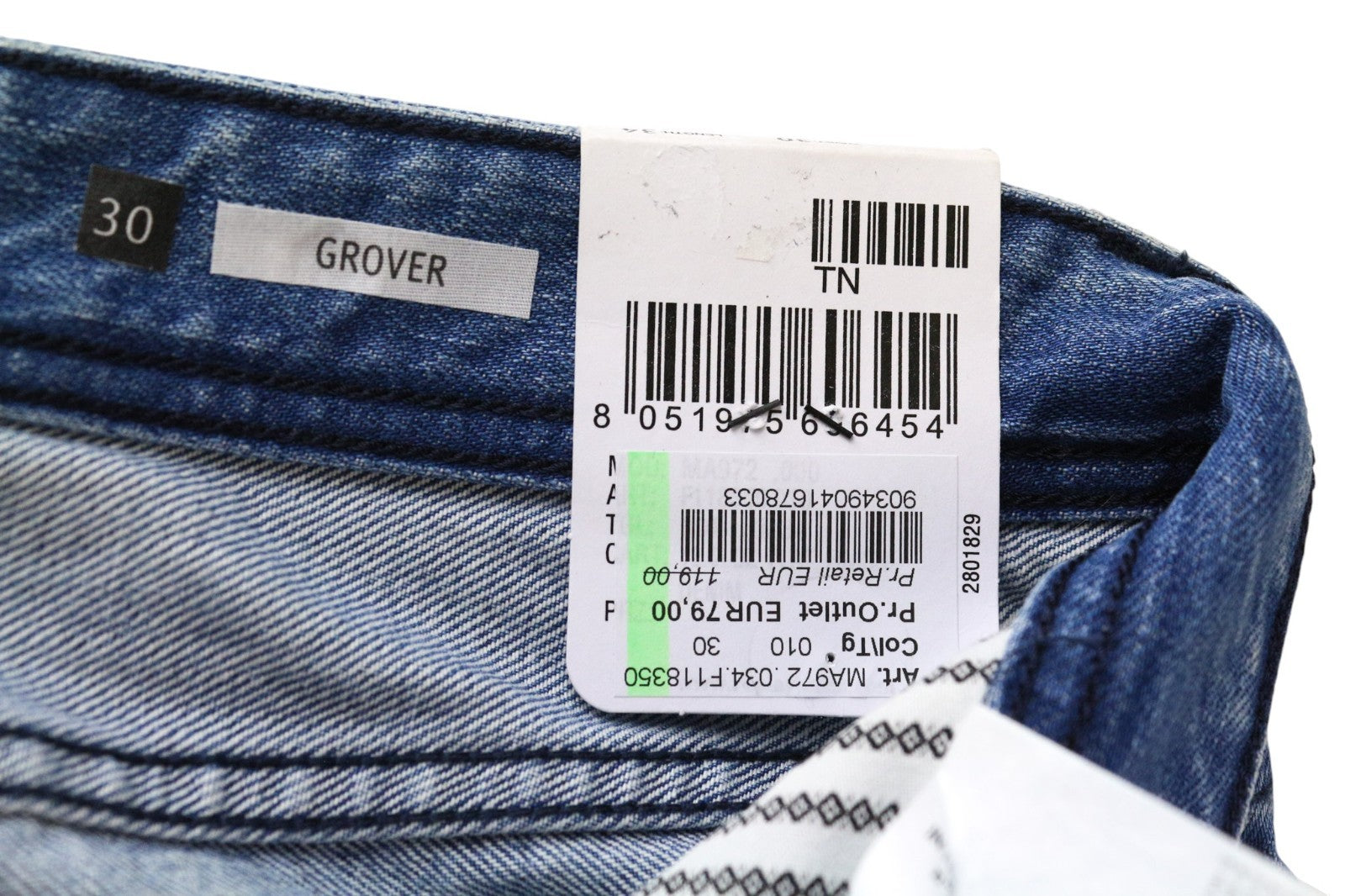 REPLAY Grover Men's Jeans W30/L34 Light Blue Straight Non-Stretch Button Fly