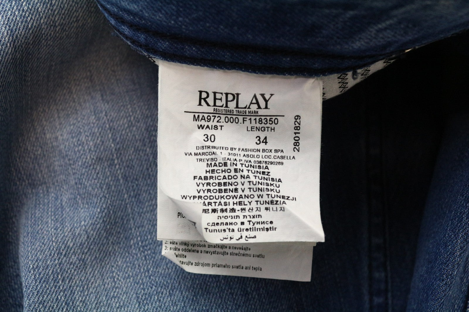 REPLAY Grover Men's Jeans W30/L34 Light Blue Straight Non-Stretch Button Fly