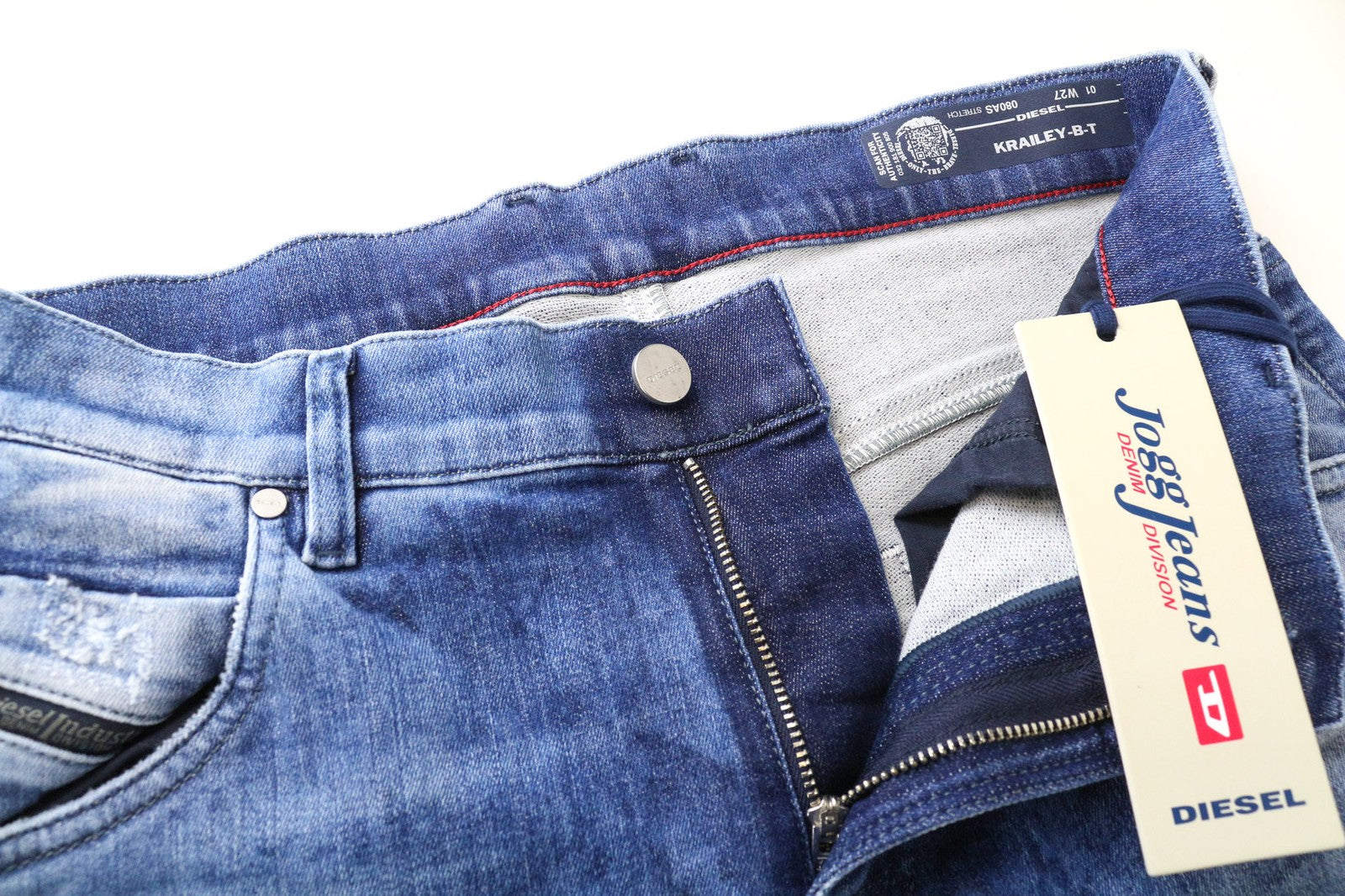 DIESEL Krailey-B-T 080AS Women's Jeans W27 Blue Jogg Sweat Stretch Distressed