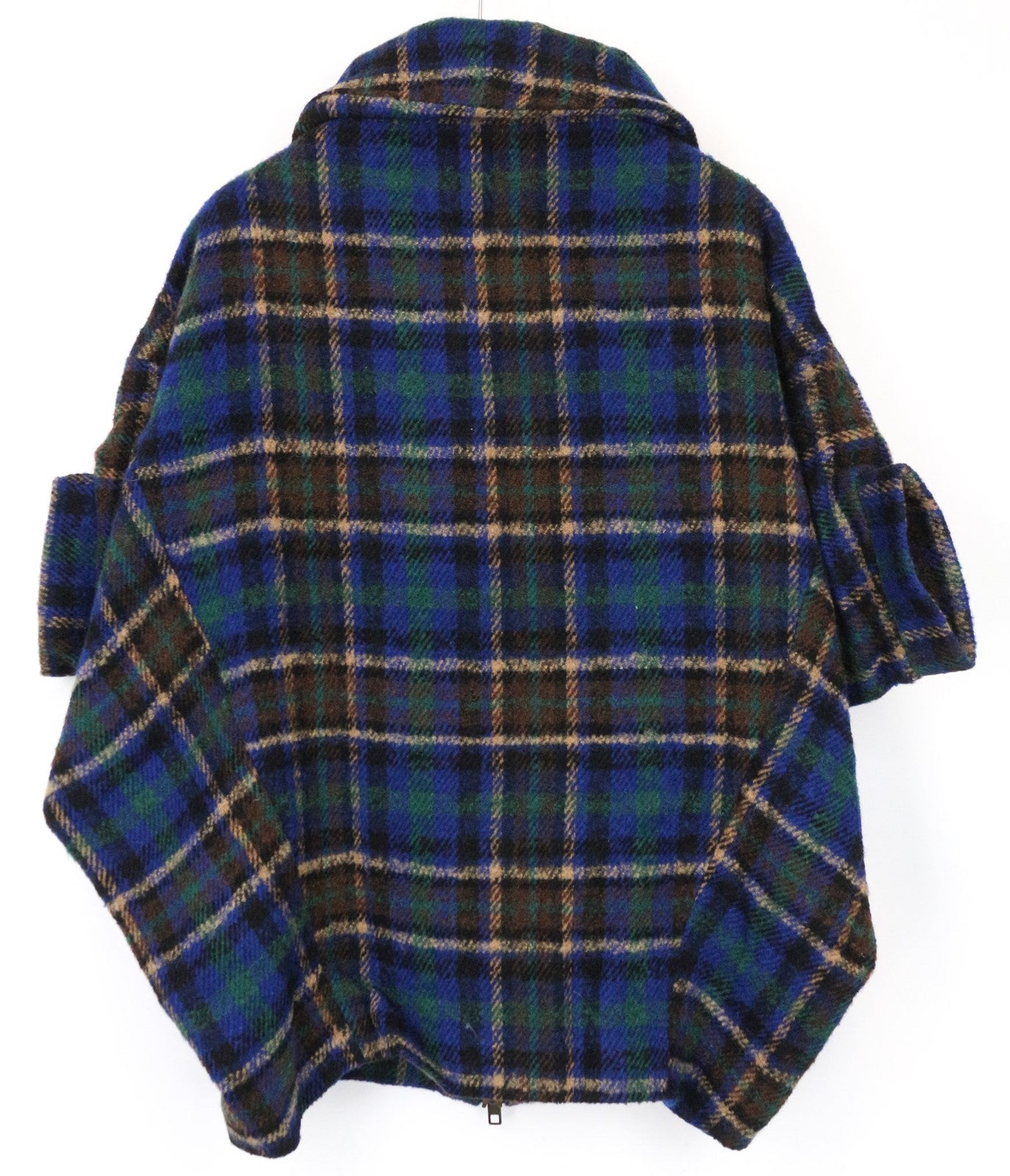 DESIGUAL Women's Coat 40 Blue Checked Tartan Wool Blend Kimono Relaxed Neck