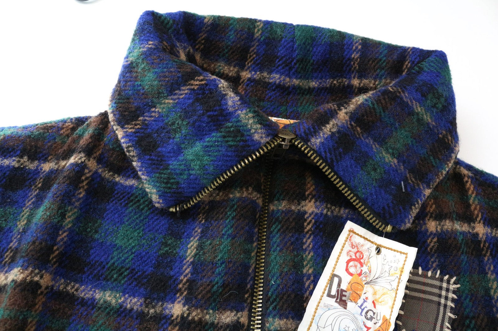 DESIGUAL Women's Coat 40 Blue Checked Tartan Wool Blend Kimono Relaxed Neck