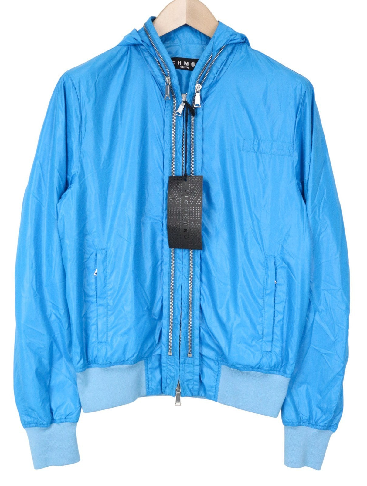 RICHMOND Men's Jacket IT48 Light Blue Hooded Windbreaker Double Zip Designer