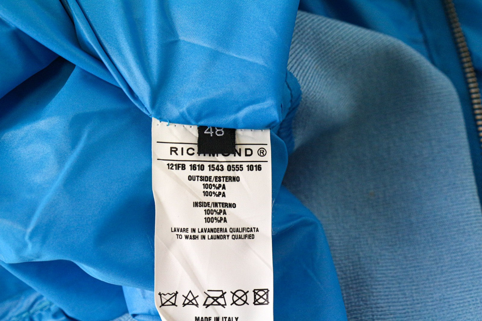 RICHMOND Men's Jacket IT48 Light Blue Hooded Windbreaker Double Zip Designer