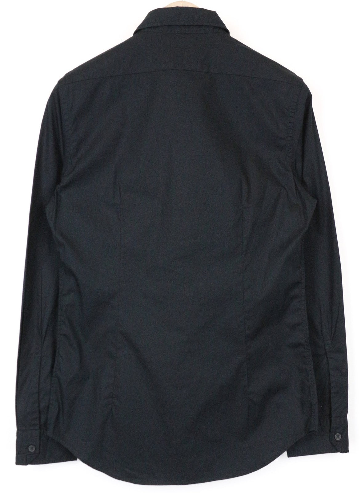 REPLAY Men's Shirt S Black Solid Stretch Cotton Blend Button-Up Spread Collar