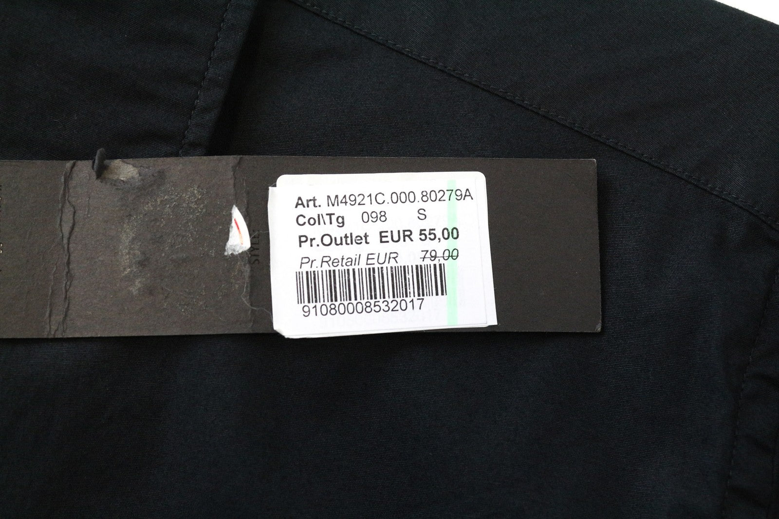 REPLAY Men's Shirt S Black Solid Stretch Cotton Blend Button-Up Spread Collar