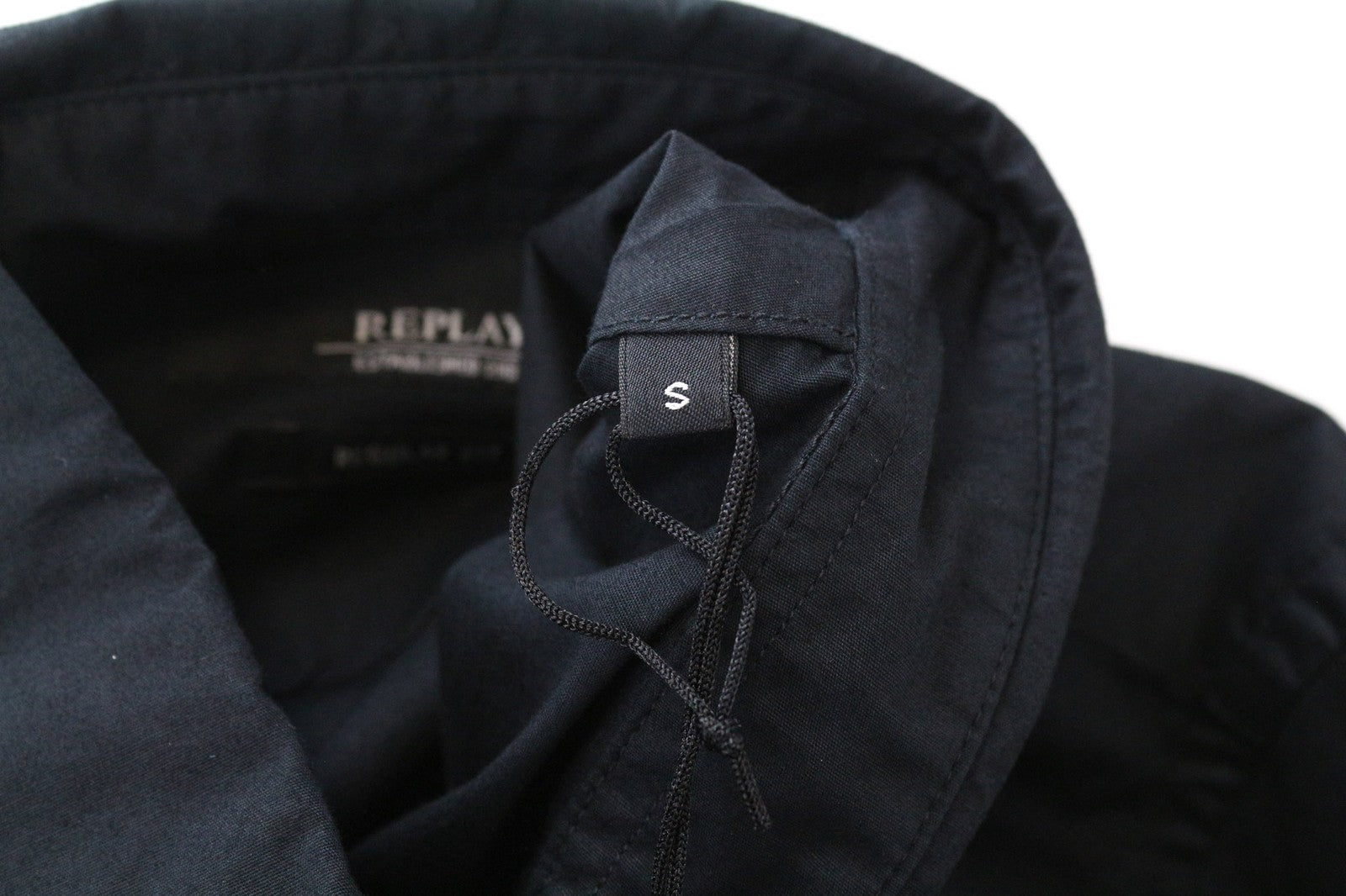 REPLAY Men's Shirt S Black Solid Stretch Cotton Blend Button-Up Spread Collar