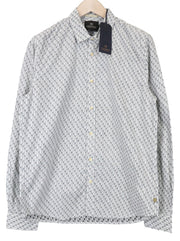 SCOTCH & SODA Men's Shirt L Light Grey Palm Tree Print Pure Cotton Casual