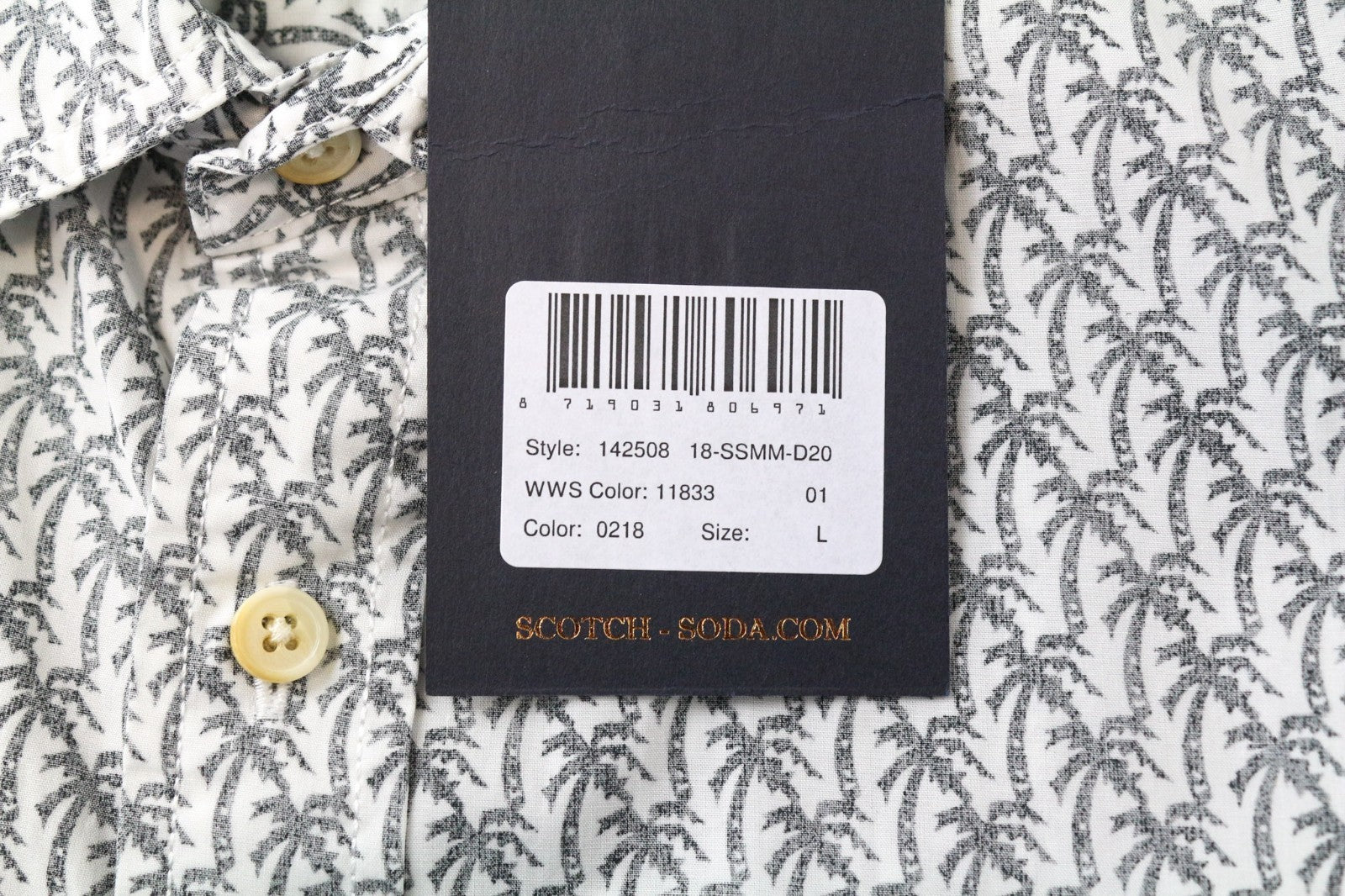 SCOTCH & SODA Men's Shirt L Light Grey Palm Tree Print Pure Cotton Casual