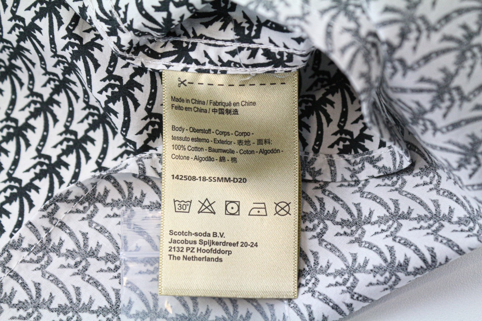 SCOTCH & SODA Men's Shirt L Light Grey Palm Tree Print Pure Cotton Casual